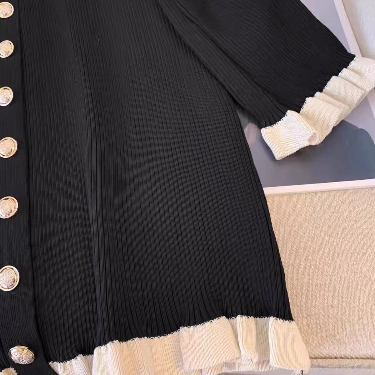 Womens Button-Front Knit Mini Dress Elegant V-neck Slim Long Sleeve Cardigan